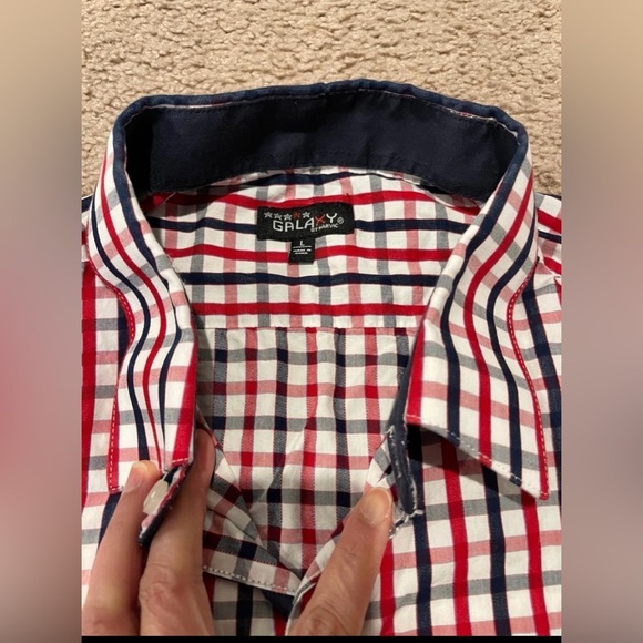 Men's GALAXY BY HARVIC checkered plaid long sleeve button down shirt - Picture 3 of 11